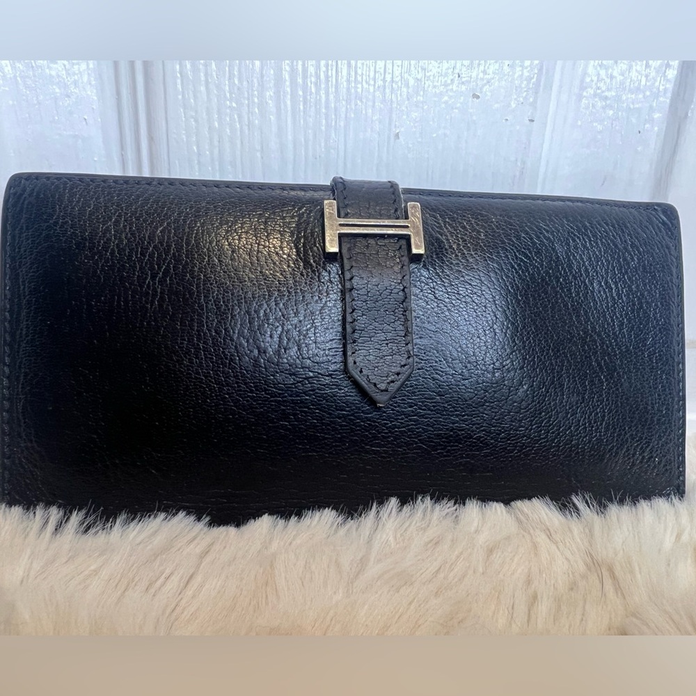 HERMES BEARN VEAU SWIFT LEATHER LONG BIFOLD WALLET IN BLACK - Picture 2 of 16